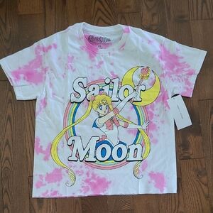 NWT Sailor Moon Urban Outfitters Pink and White Tie-Dye Crop Tee size XS